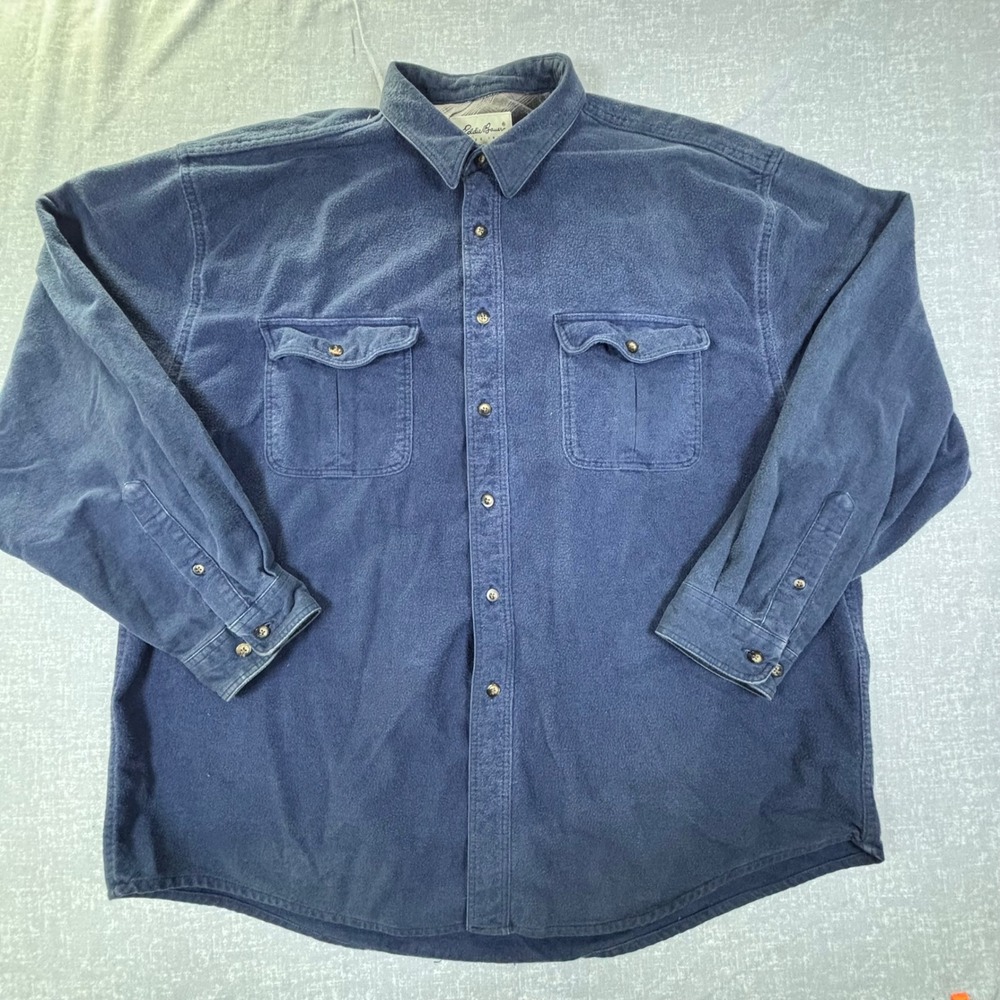 Y2K Eddie Bauer Mens‎ Blue Fleece Lined Flannel Button Up Shirt Long Sleeve 2XL